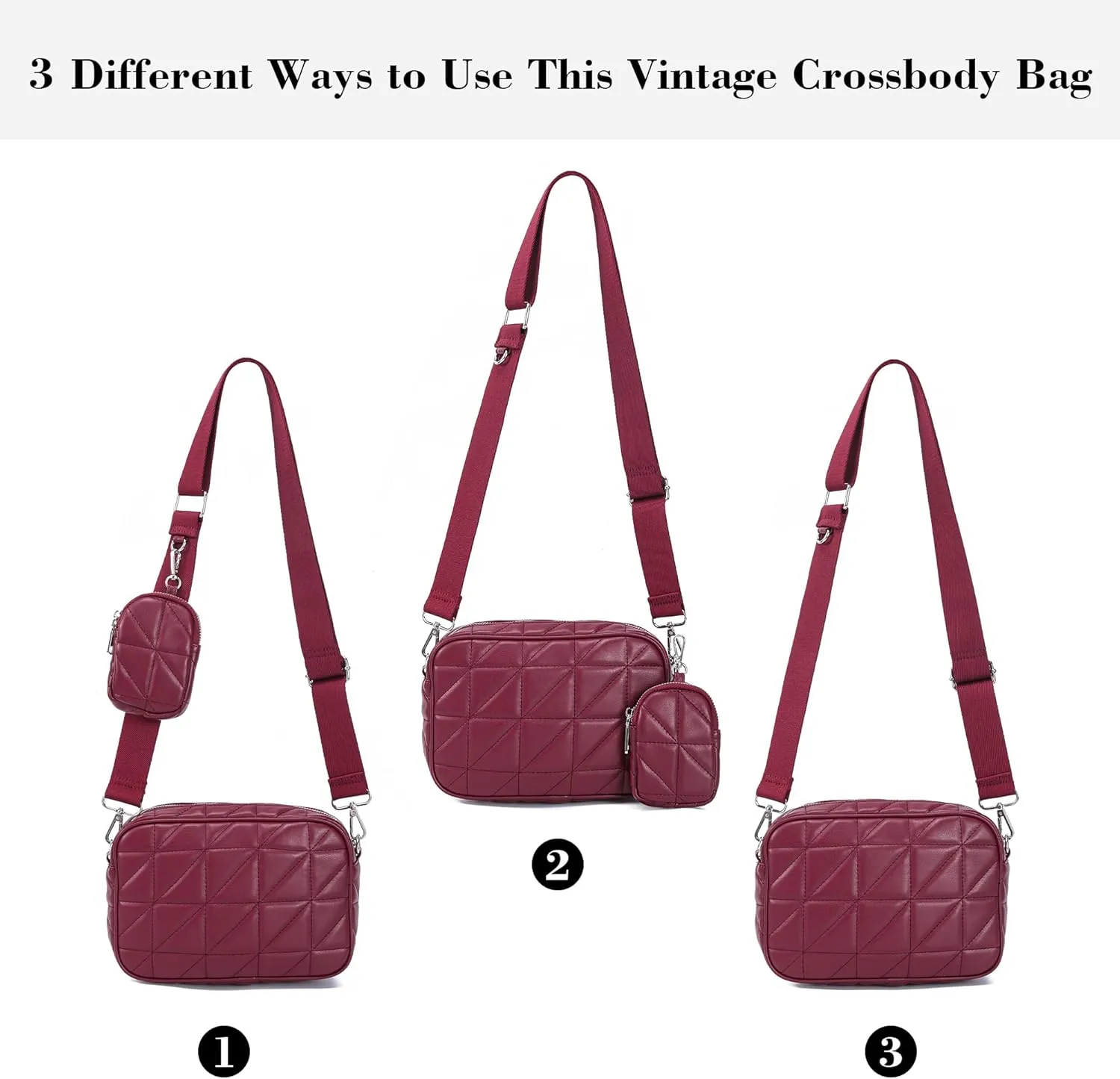 AOCINA Quilted Crossbody Bags for Women with Coin Purse Soft Leather Crossbody Purse Small Shoulder Handbags
