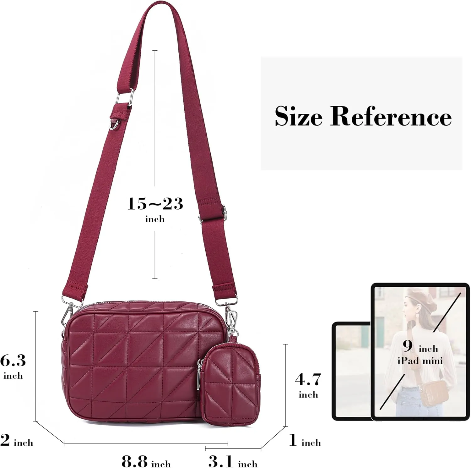 AOCINA Quilted Crossbody Bags for Women with Coin Purse Soft Leather Crossbody Purse Small Shoulder Handbags