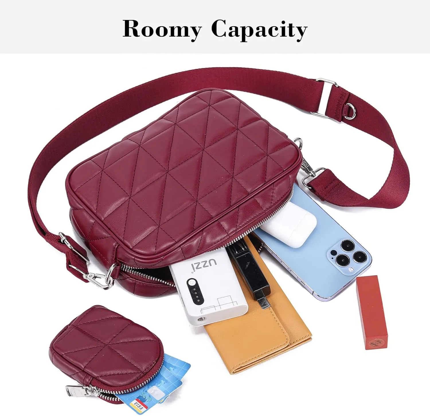 AOCINA Quilted Crossbody Bags for Women with Coin Purse Soft Leather Crossbody Purse Small Shoulder Handbags