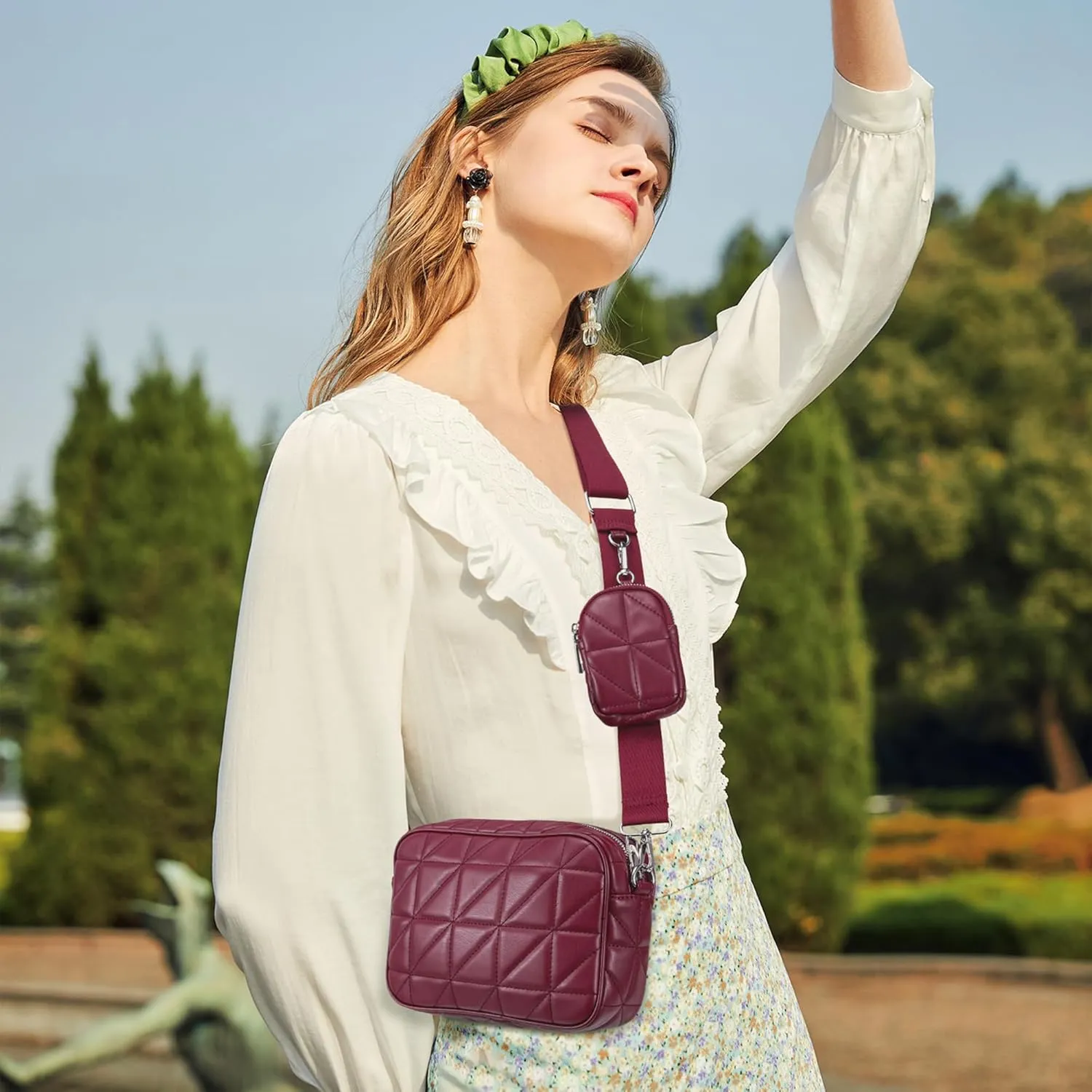 AOCINA Quilted Crossbody Bags for Women with Coin Purse Soft Leather Crossbody Purse Small Shoulder Handbags