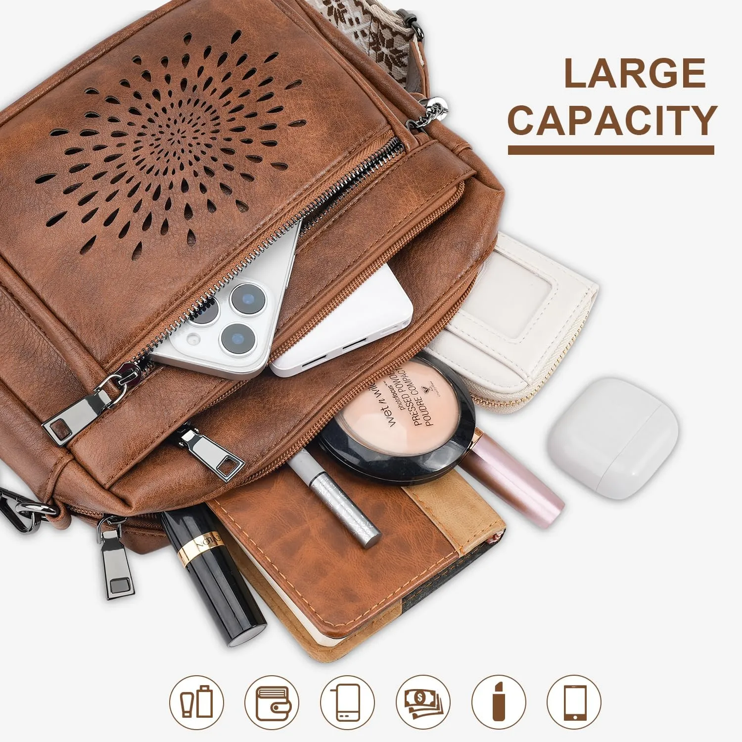 APHISON Crossbody Purse for Women，Small Crossbody Bags Trendy Vegan Leather Shoulder bag with Adjustable Strap and Tassel