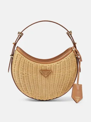 Arqué woven leather-trimmed shoulder bag