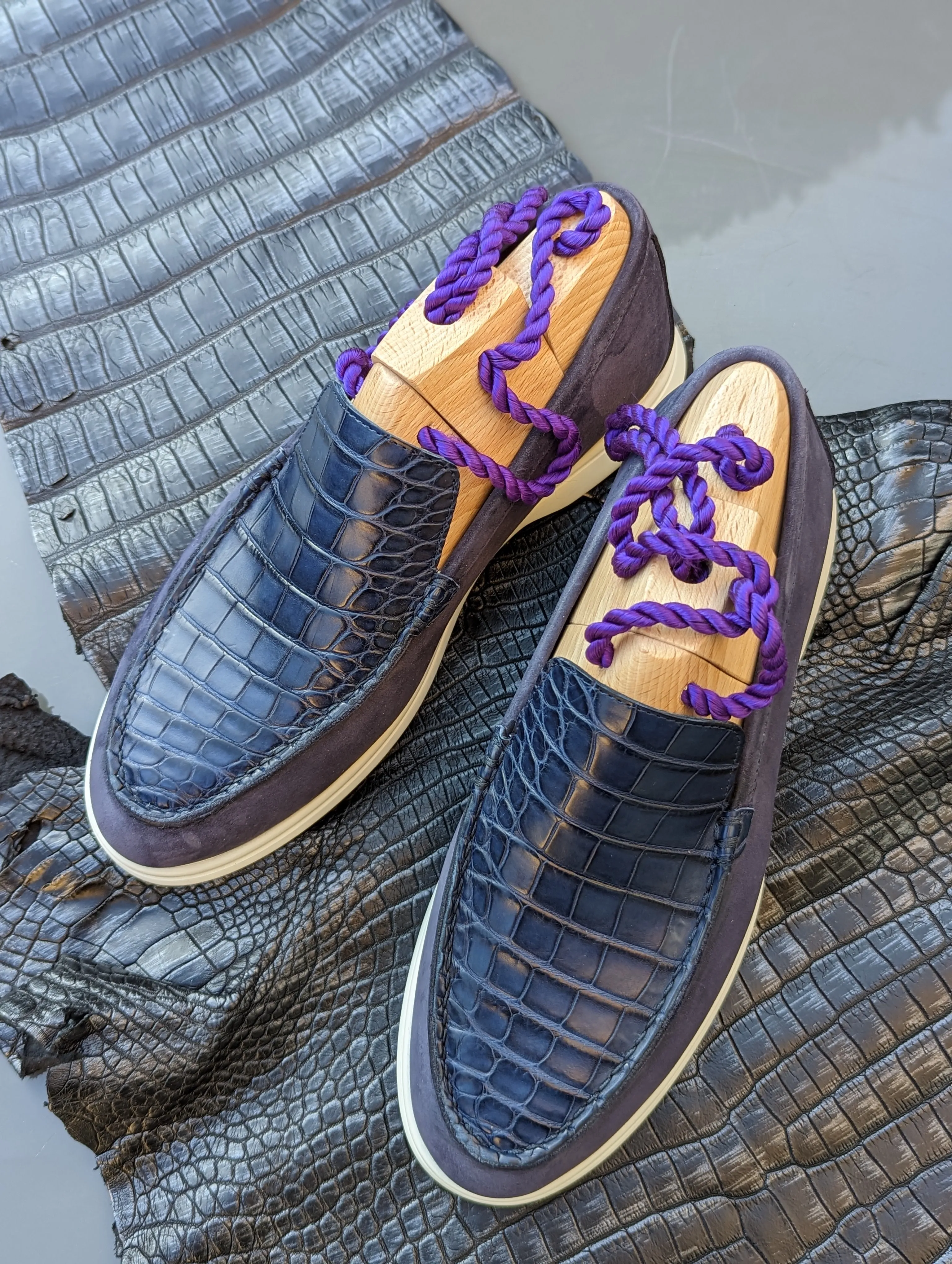 Ascot Cannes - Navy Blue Crocodile & Suede