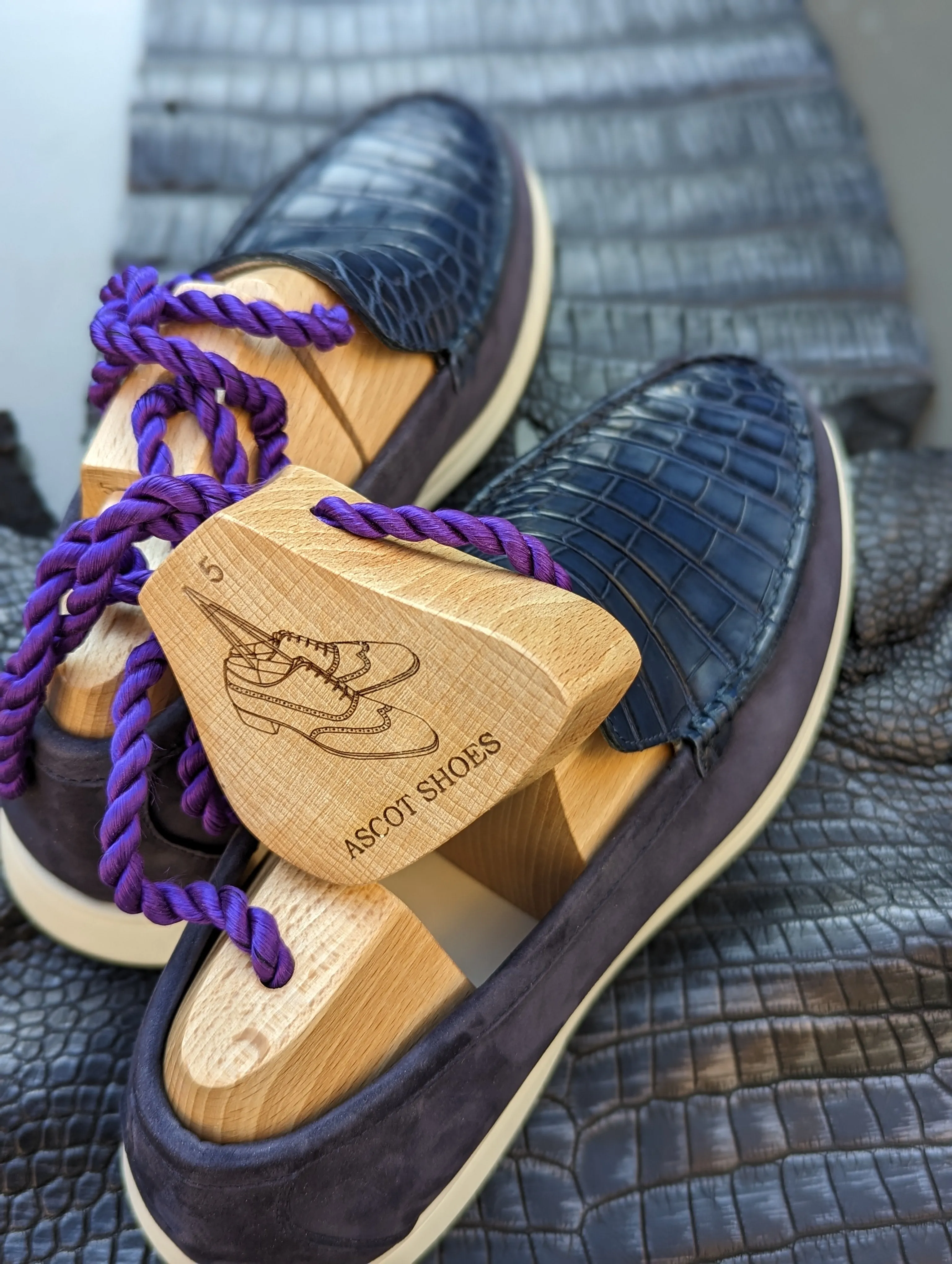 Ascot Cannes - Navy Blue Crocodile & Suede