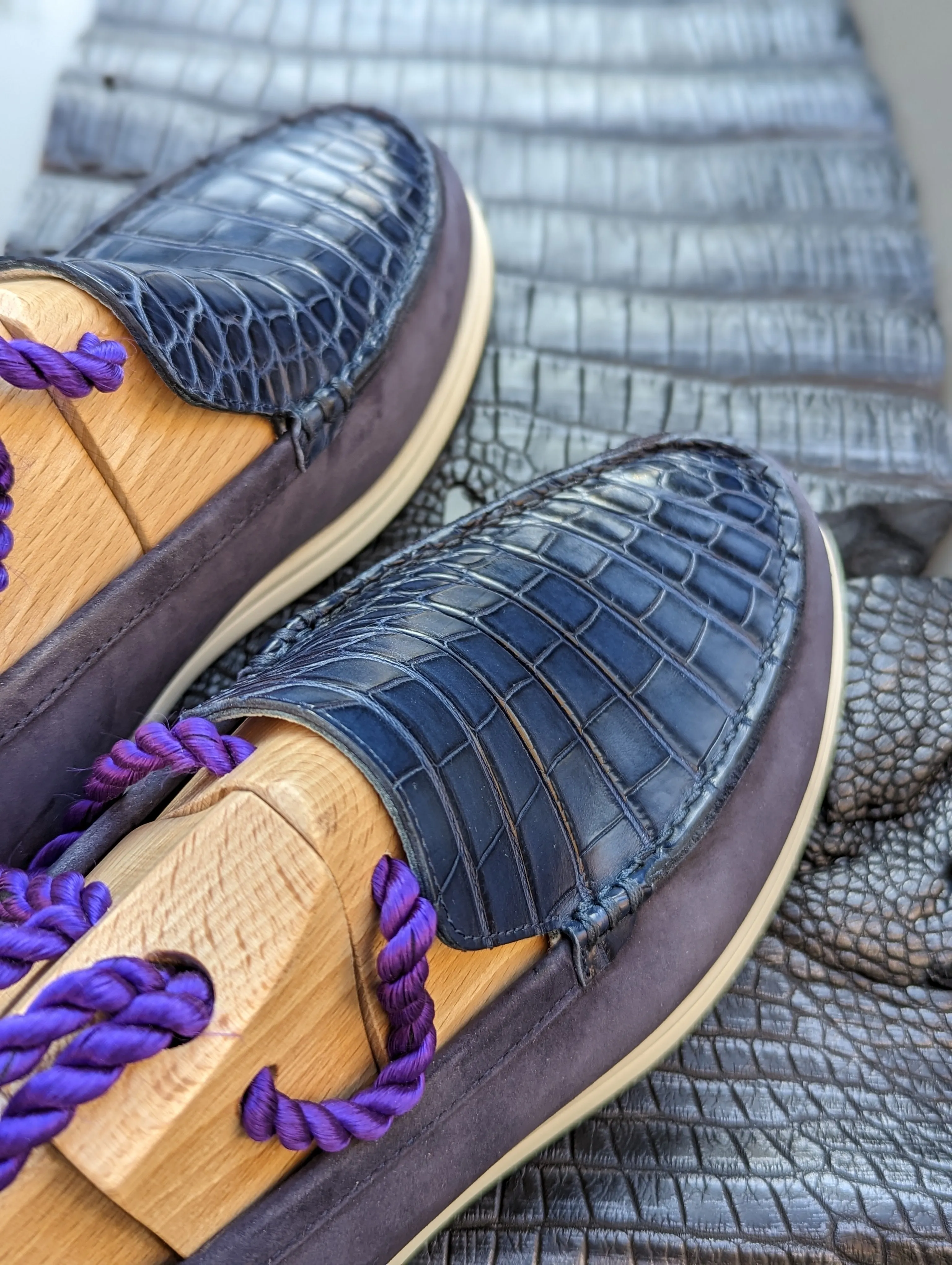 Ascot Cannes - Navy Blue Crocodile & Suede