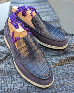 Ascot Cannes - Navy Blue Crocodile & Suede