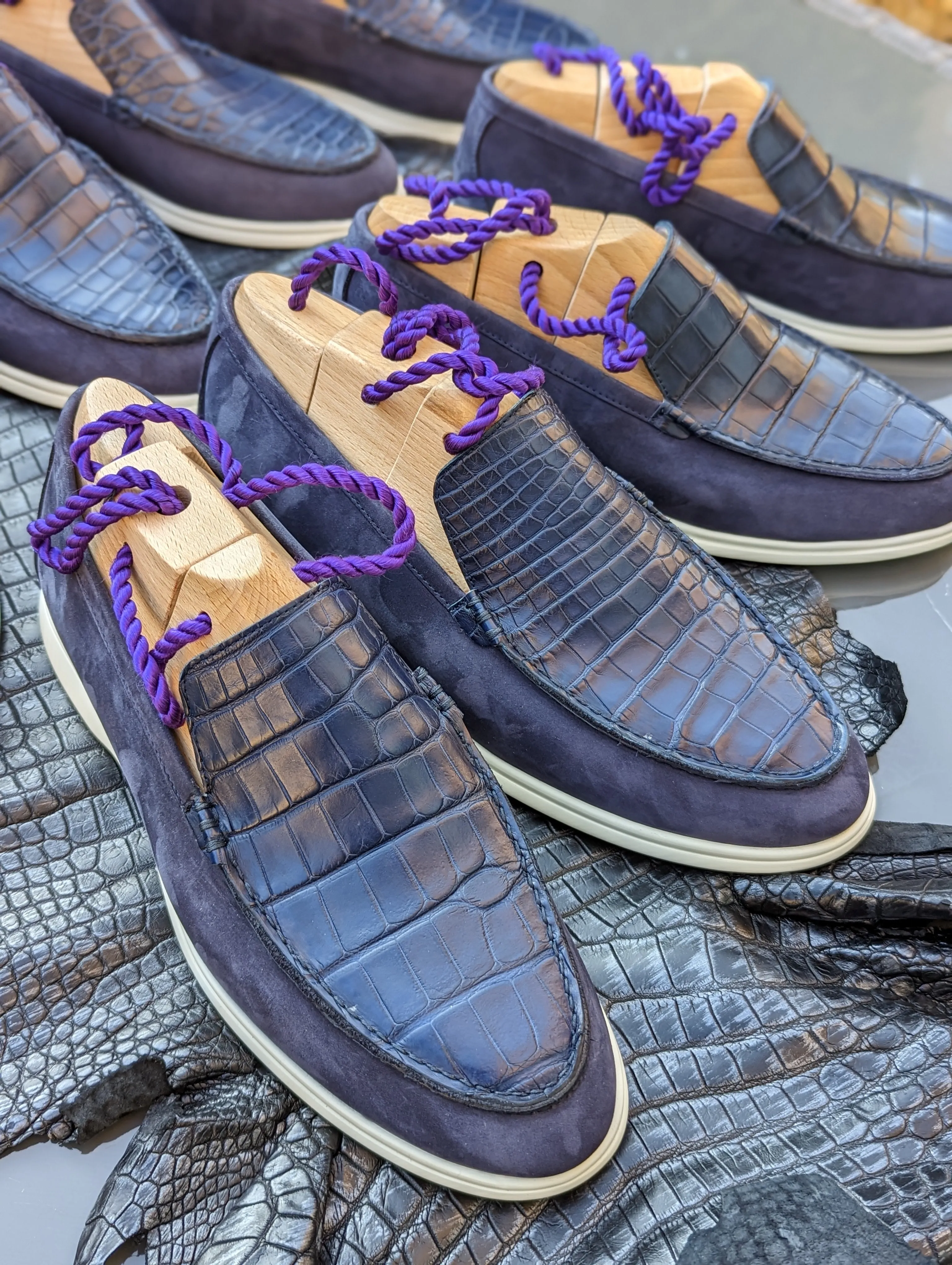 Ascot Cannes - Navy Blue Crocodile & Suede