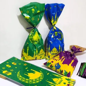 AZISEN【100 Pcs】Eid al Adha Goodie Bags Eid Mubarak Gift Bags, Ramadan Kareem Eid Mubarak Decorations for Home Ramadan Corban Gift Treat Cellophane Candy Bags for Islamic Muslim Party Favor Supplies