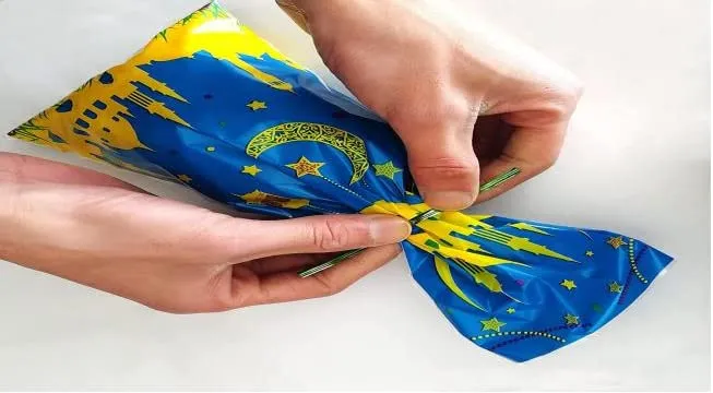 AZISEN【100 Pcs】Eid al Adha Goodie Bags Eid Mubarak Gift Bags, Ramadan Kareem Eid Mubarak Decorations for Home Ramadan Corban Gift Treat Cellophane Candy Bags for Islamic Muslim Party Favor Supplies