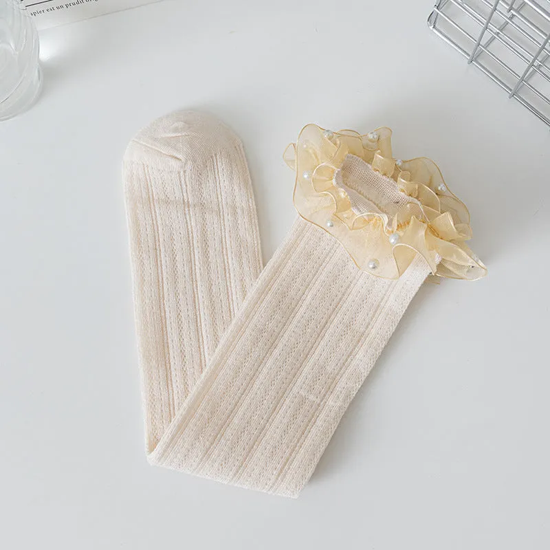 Baby princess pearl lace socks college style calf socks children pile socks
