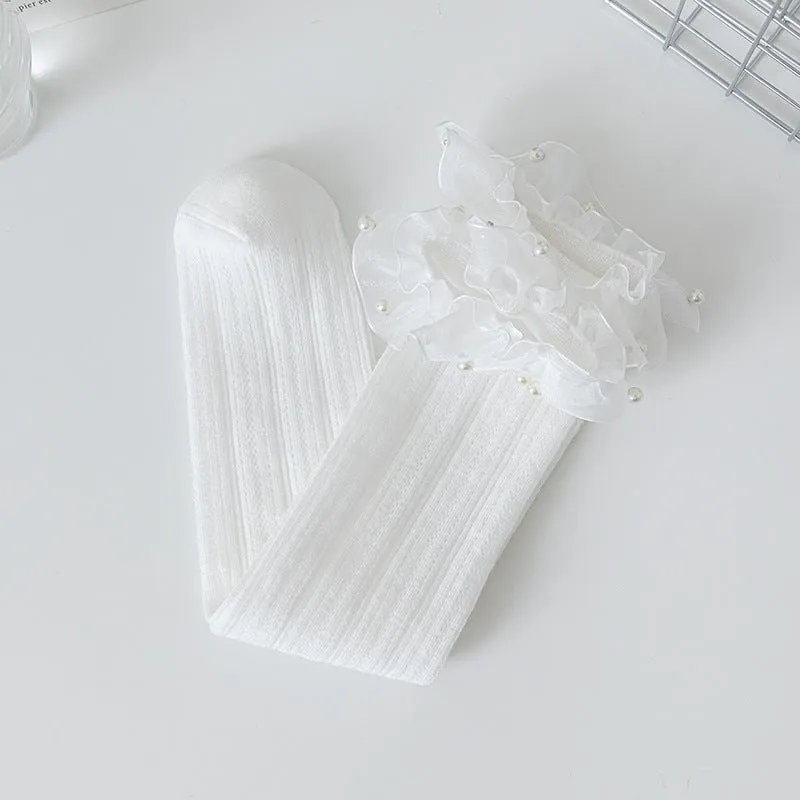 Baby princess pearl lace socks college style calf socks children pile socks