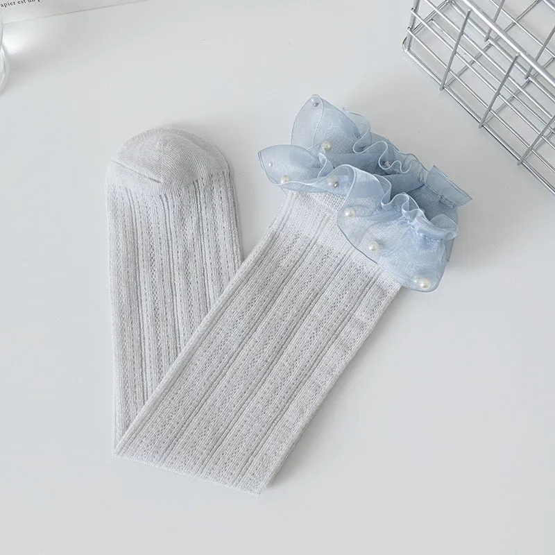 Baby princess pearl lace socks college style calf socks children pile socks