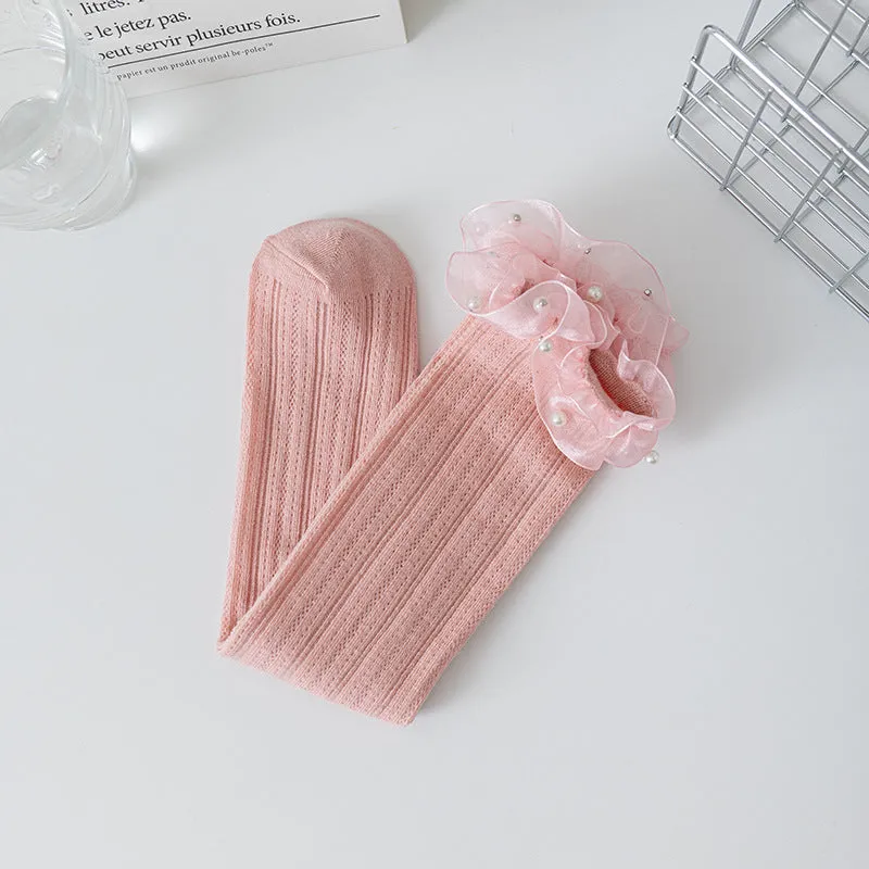 Baby princess pearl lace socks college style calf socks children pile socks