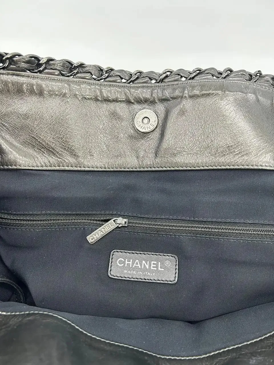Bag Chanel Chain Affordable delivery fees Convenient delivery Metallic Leather Grey Tote Me Shoulder