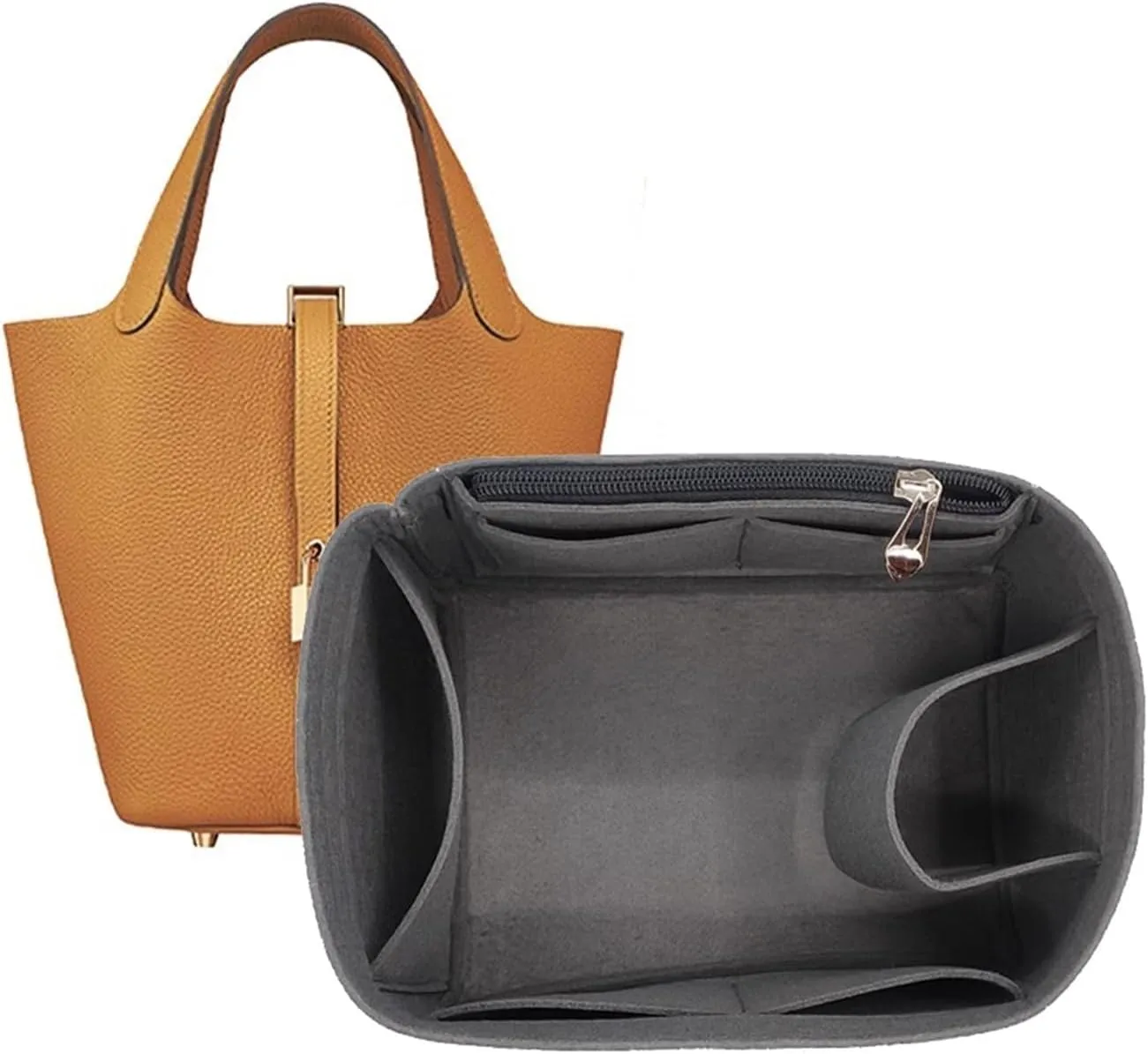 Bag Organizer Liner Storage Bag Bag Storage Insert Portable Makeup Bag for Hermes Picotin18/22/26(Gray A,Picotin 22)