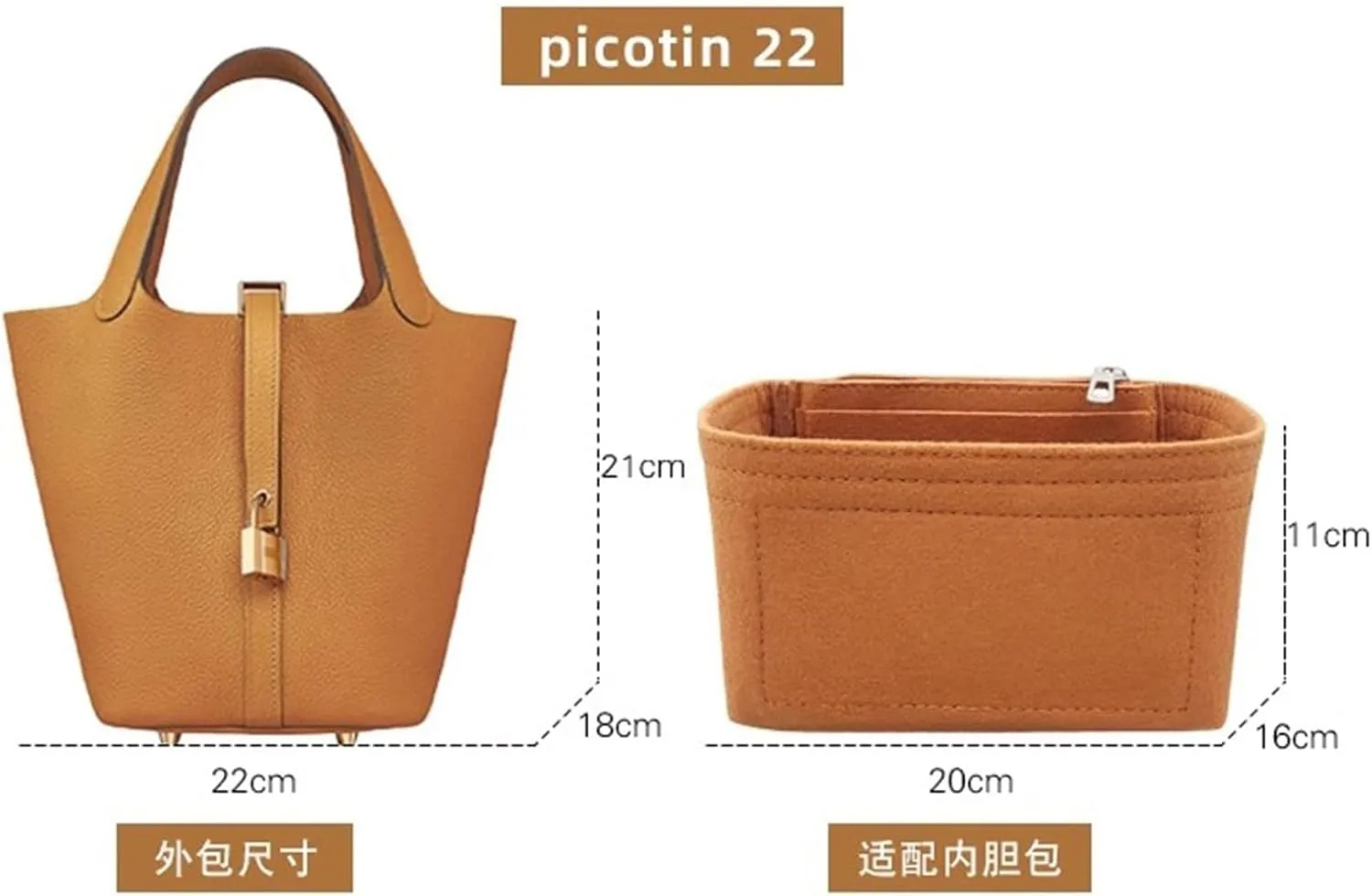 Bag Organizer Liner Storage Bag Bag Storage Insert Portable Makeup Bag for Hermes Picotin18/22/26(Gray A,Picotin 22)