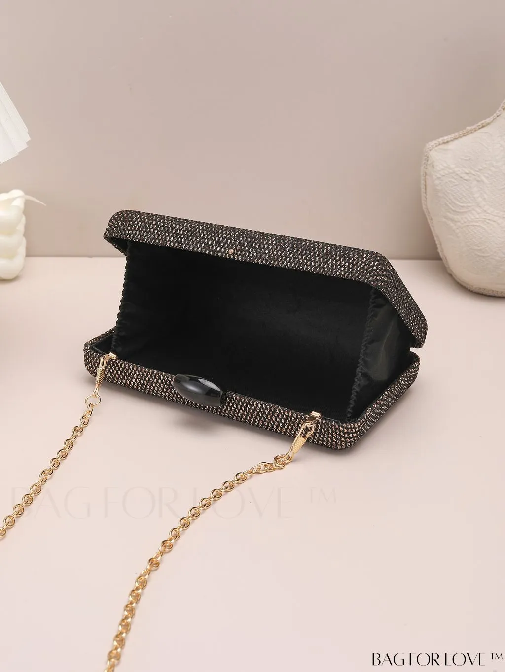 BagForLove - Black Mesh Acrylic Clutch: Sleek & Glamorous Evening Essential