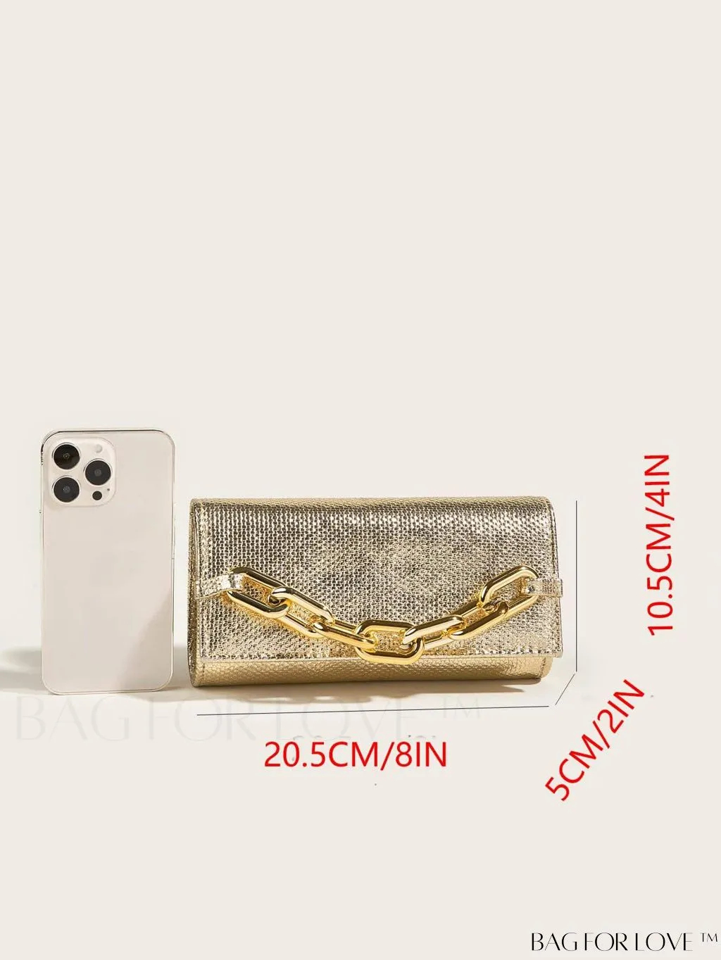 BagForLove - Chic Metallic Envelope Bag with Chain Detailing