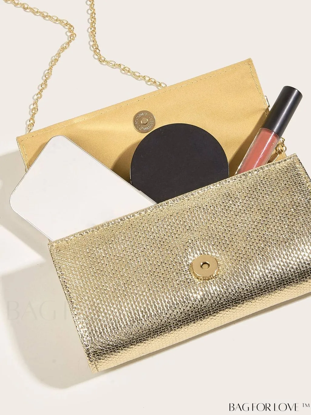 BagForLove - Chic Metallic Envelope Bag with Chain Detailing