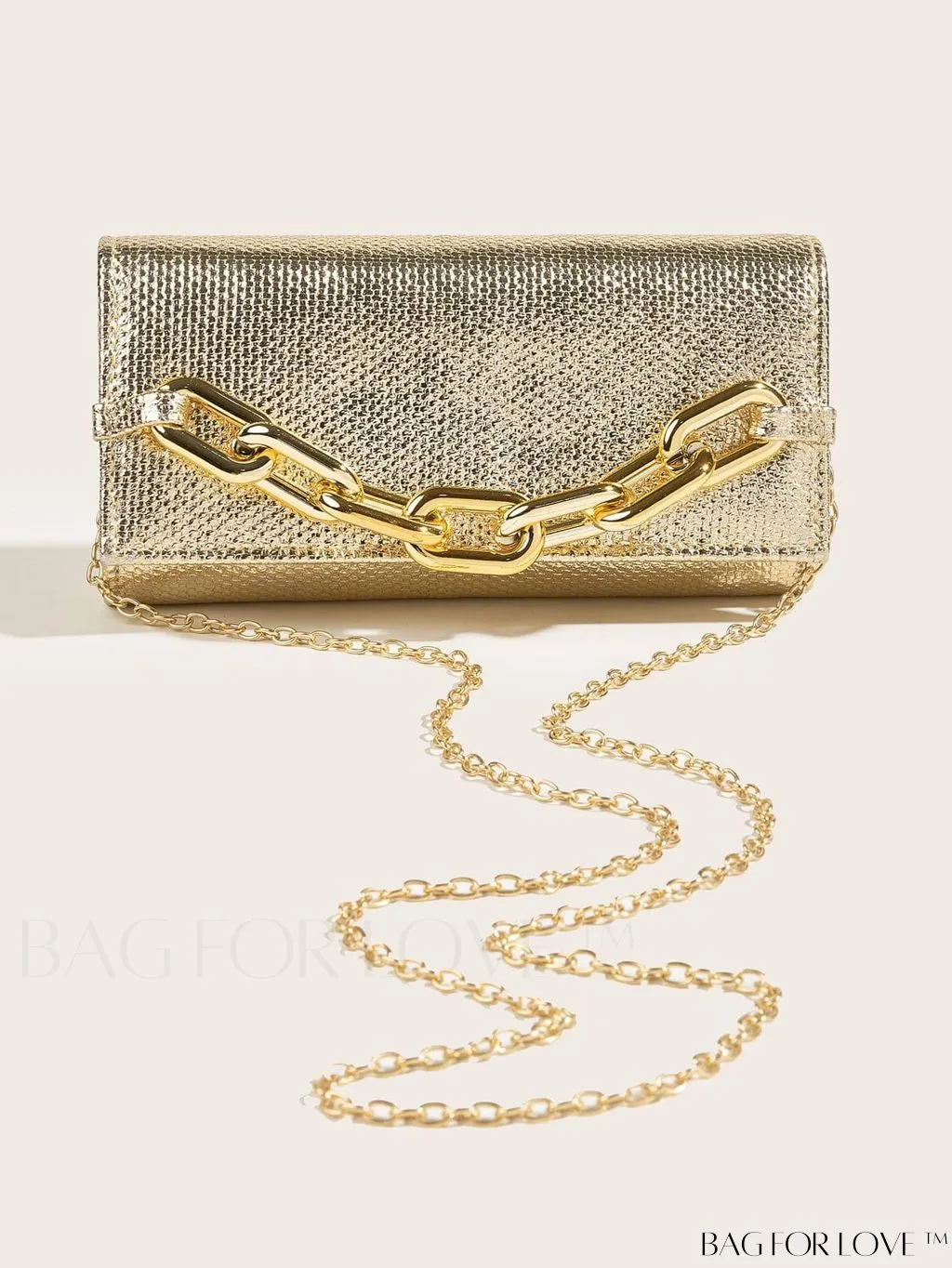BagForLove - Chic Metallic Envelope Bag with Chain Detailing