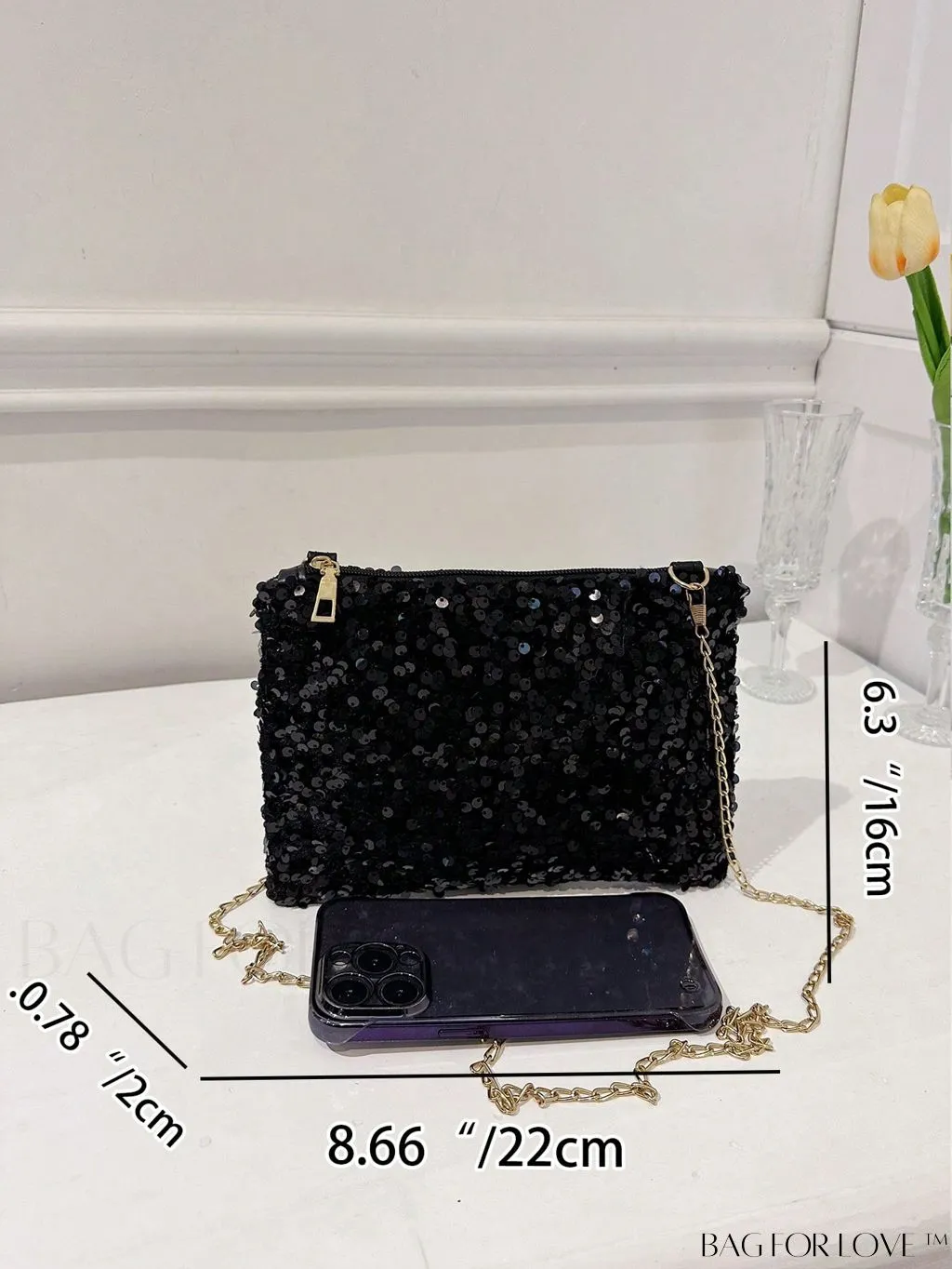 BagForLove - Chic Sequin Chain Zipper Square Bag - Small and Glamorous