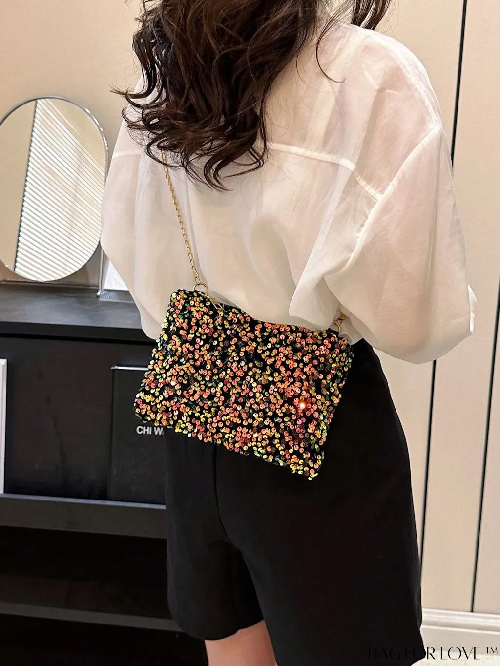 BagForLove - Chic Sequin Chain Zipper Square Bag - Small and Glamorous