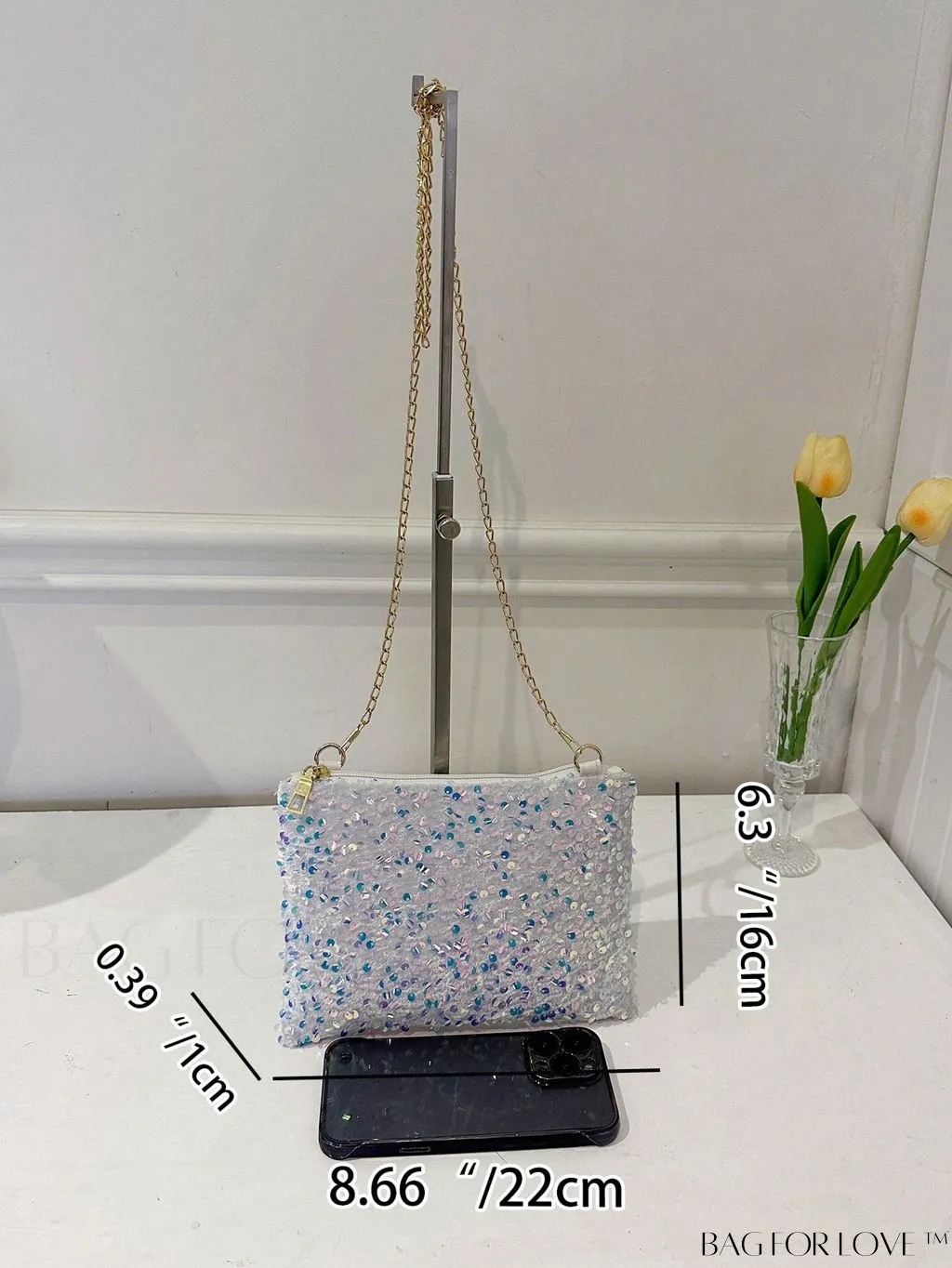 BagForLove - Chic Sequin Chain Zipper Square Bag - Small and Glamorous
