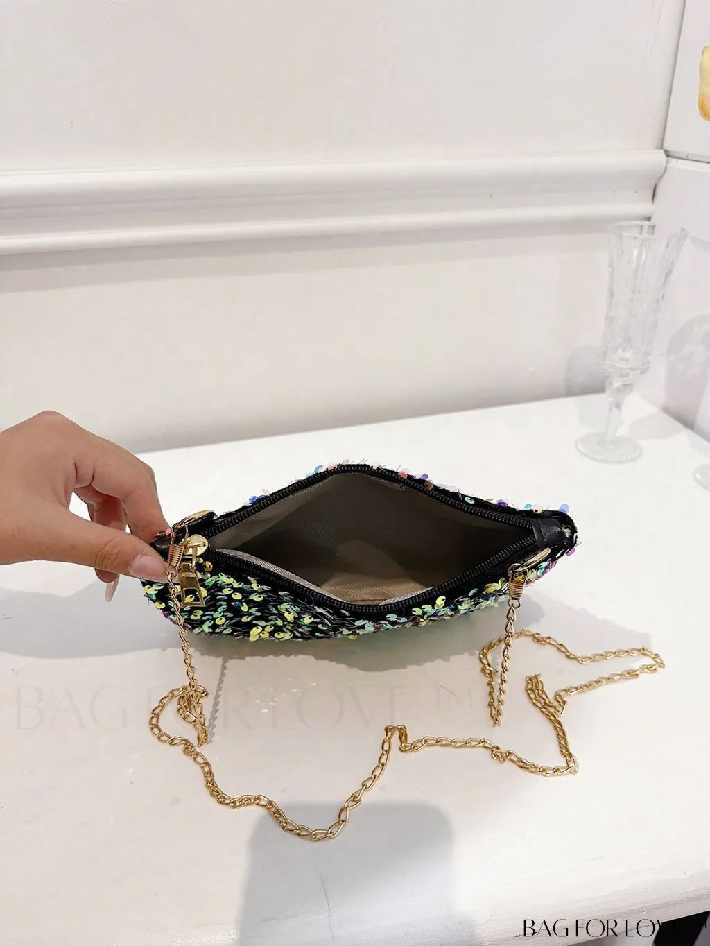 BagForLove - Chic Sequin Chain Zipper Square Bag - Small and Glamorous