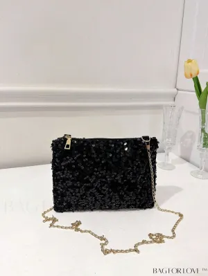 BagForLove - Chic Sequin Chain Zipper Square Bag - Small and Glamorous