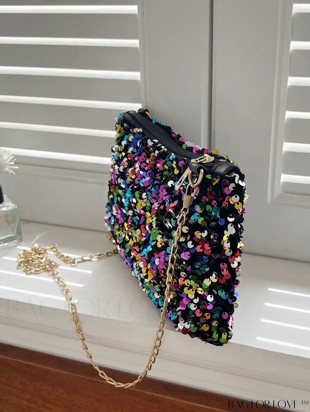 BagForLove - Chic Sequin Chain Zipper Square Bag - Small and Glamorous