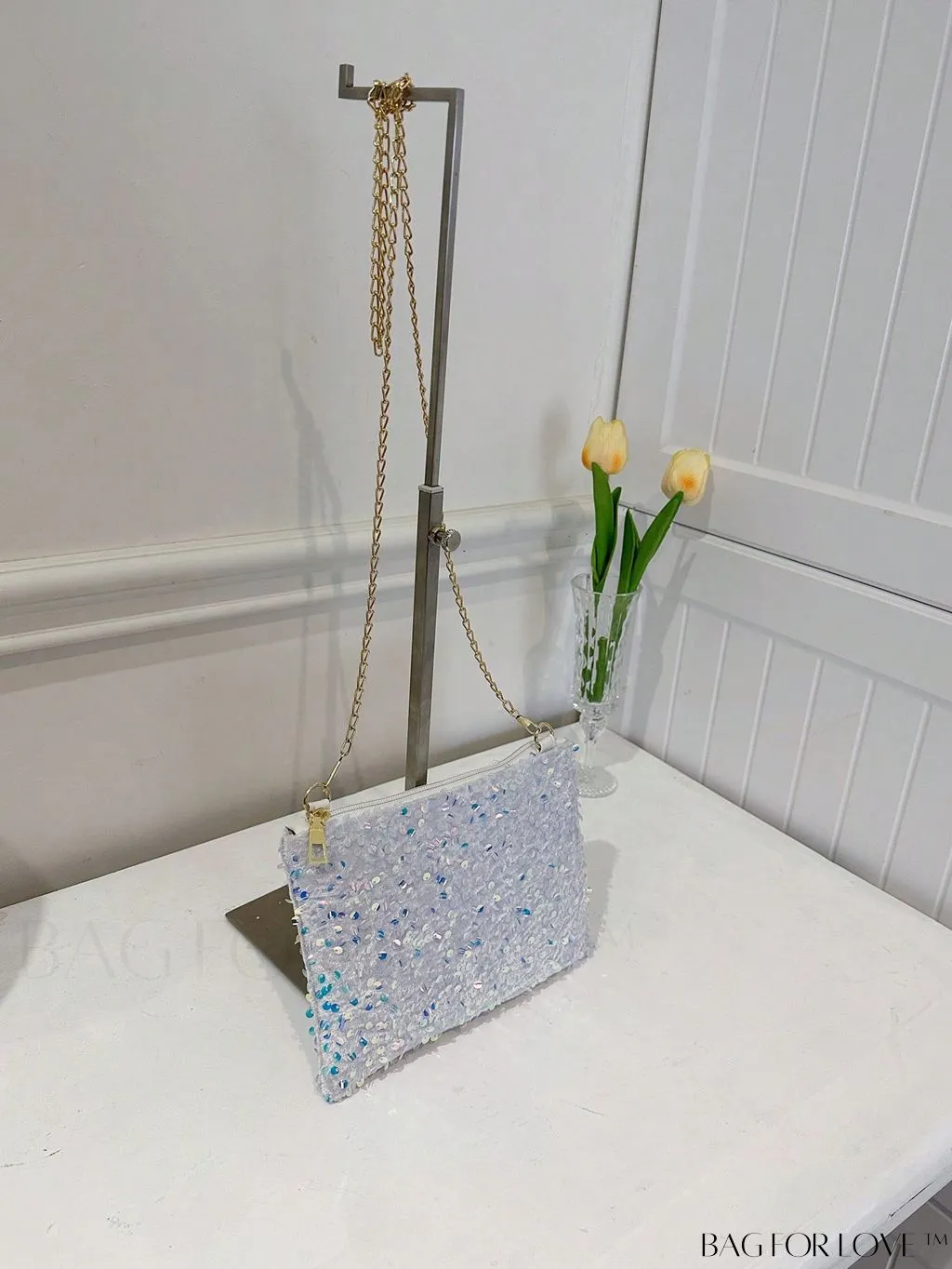 BagForLove - Chic Sequin Chain Zipper Square Bag - Small and Glamorous