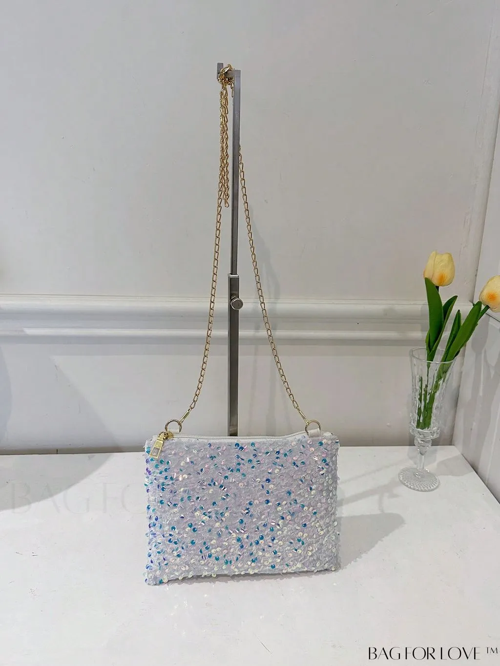 BagForLove - Chic Sequin Chain Zipper Square Bag - Small and Glamorous