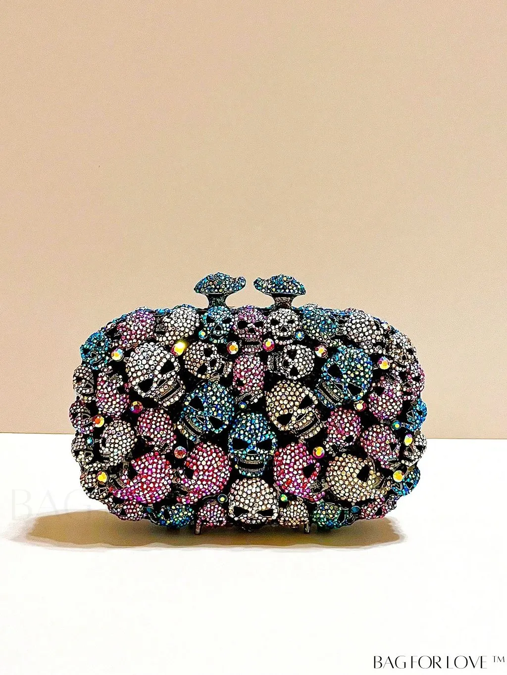BagForLove - Crystal Skull Evening Clutch: Elegant Halloween Handbag for Parties and Cocktails