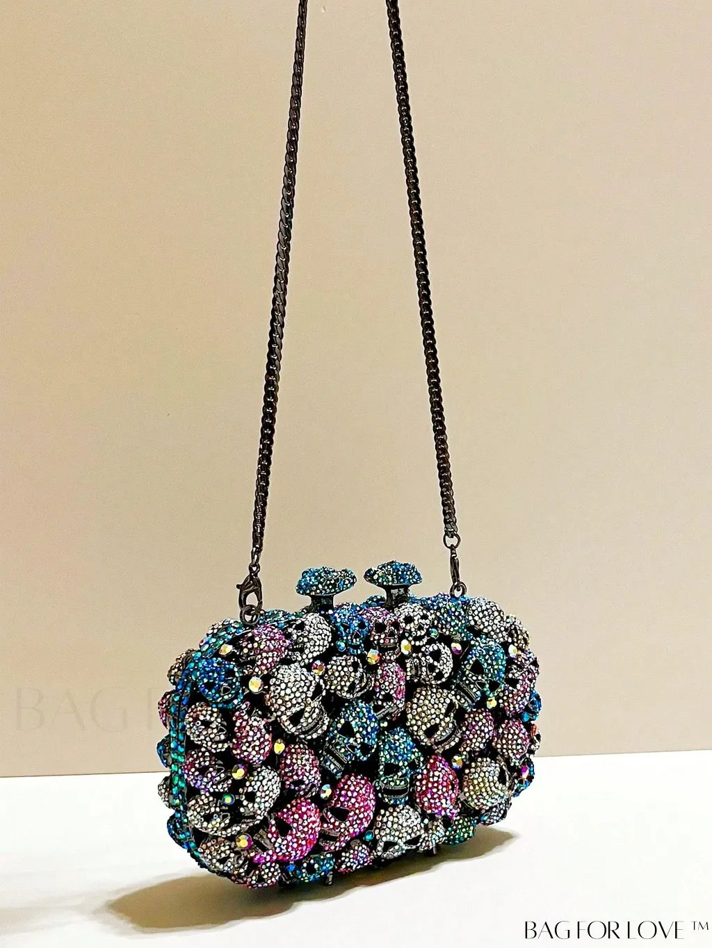 BagForLove - Crystal Skull Evening Clutch: Elegant Halloween Handbag for Parties and Cocktails