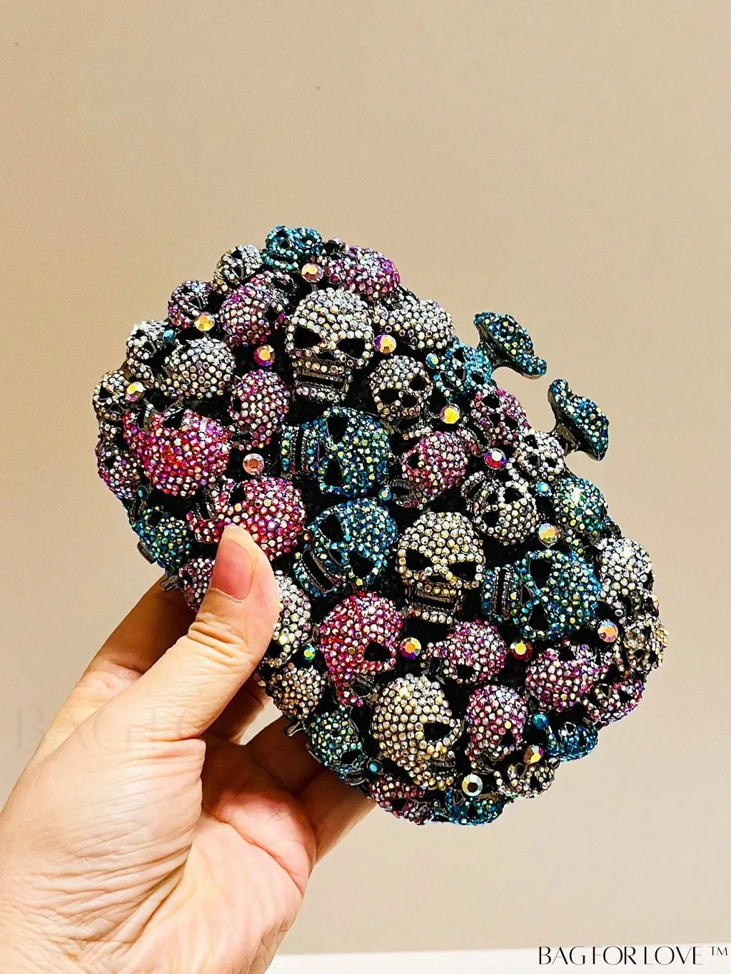 BagForLove - Crystal Skull Evening Clutch: Elegant Halloween Handbag for Parties and Cocktails