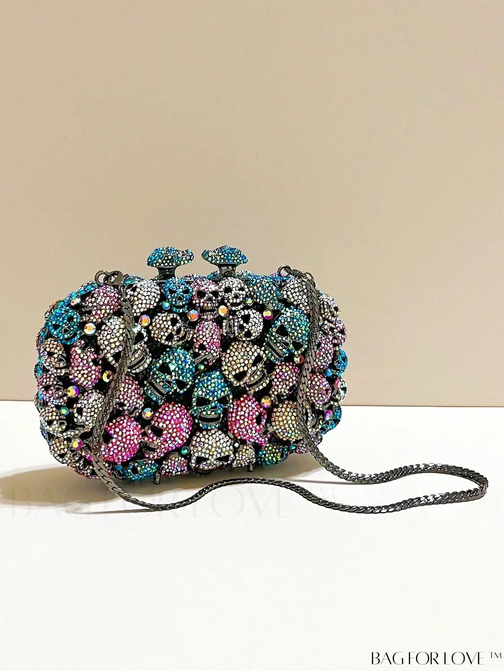 BagForLove - Crystal Skull Evening Clutch: Elegant Halloween Handbag for Parties and Cocktails