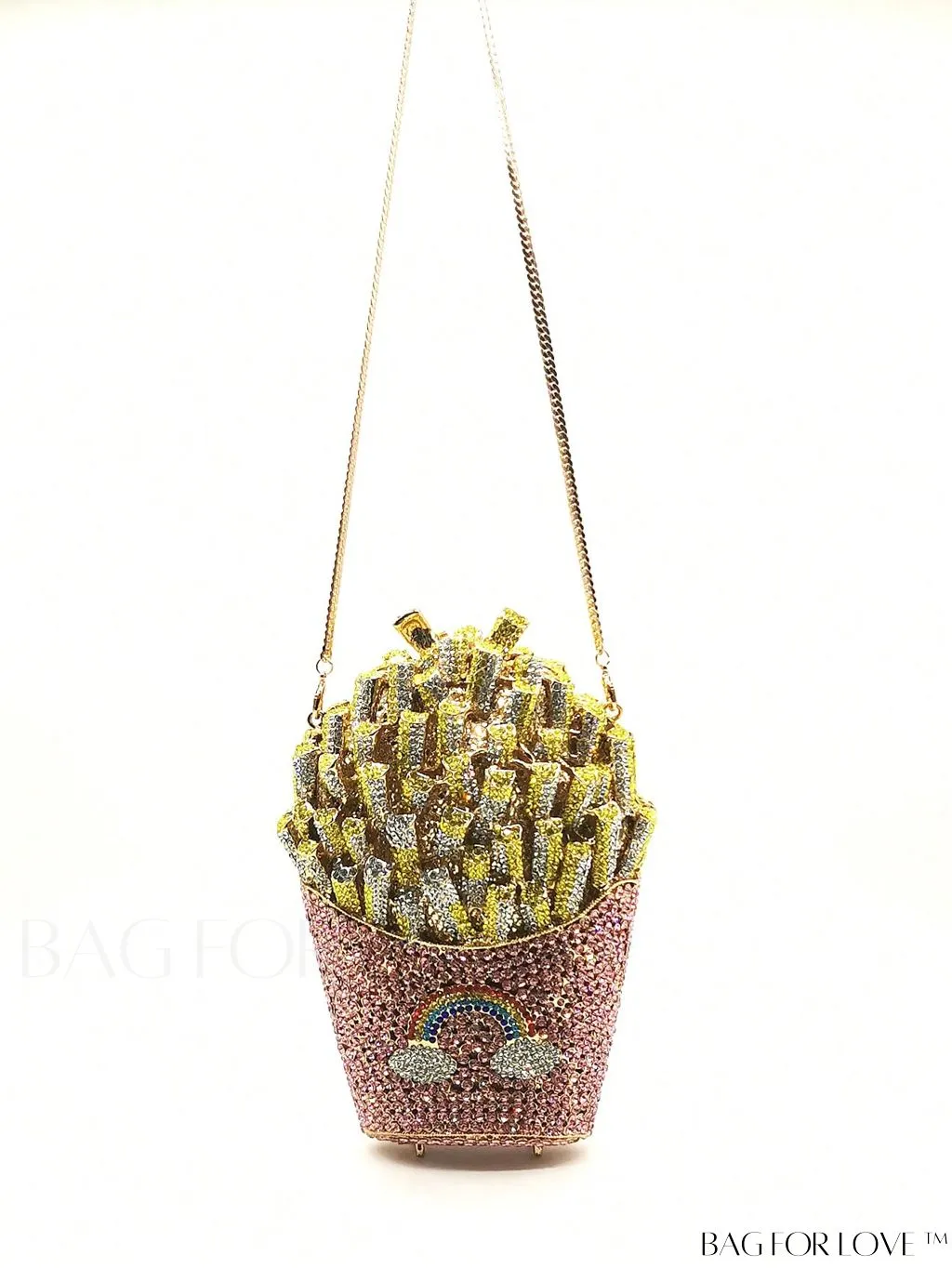 BagForLove - Fries Design Rhinestone Clutch: Elegant Handbag for Wedding Parties and Evening Events