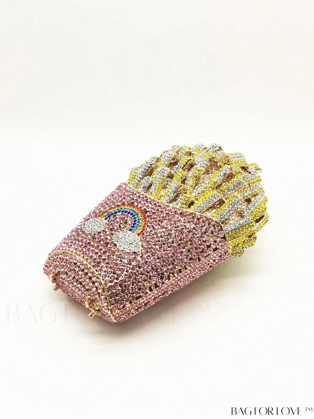 BagForLove - Fries Design Rhinestone Clutch: Elegant Handbag for Wedding Parties and Evening Events
