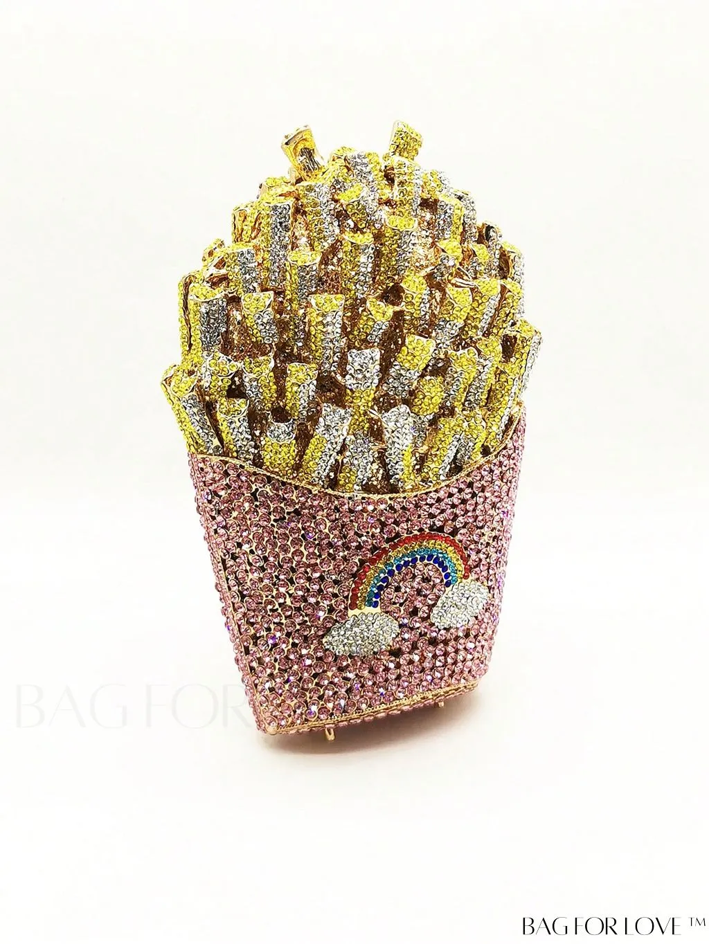 BagForLove - Fries Design Rhinestone Clutch: Elegant Handbag for Wedding Parties and Evening Events