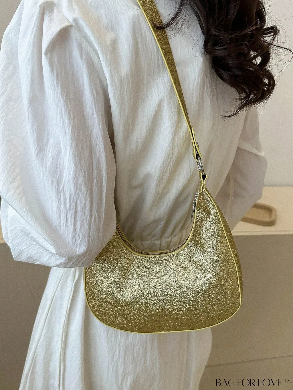 BagForLove - Glamorous Gold Glitter Hobo Bag - Exuding Elegance and Sparkle