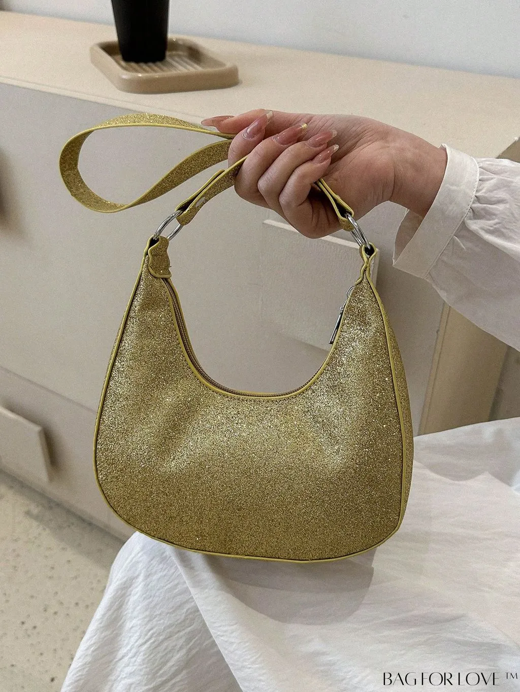 BagForLove - Glamorous Gold Glitter Hobo Bag - Exuding Elegance and Sparkle