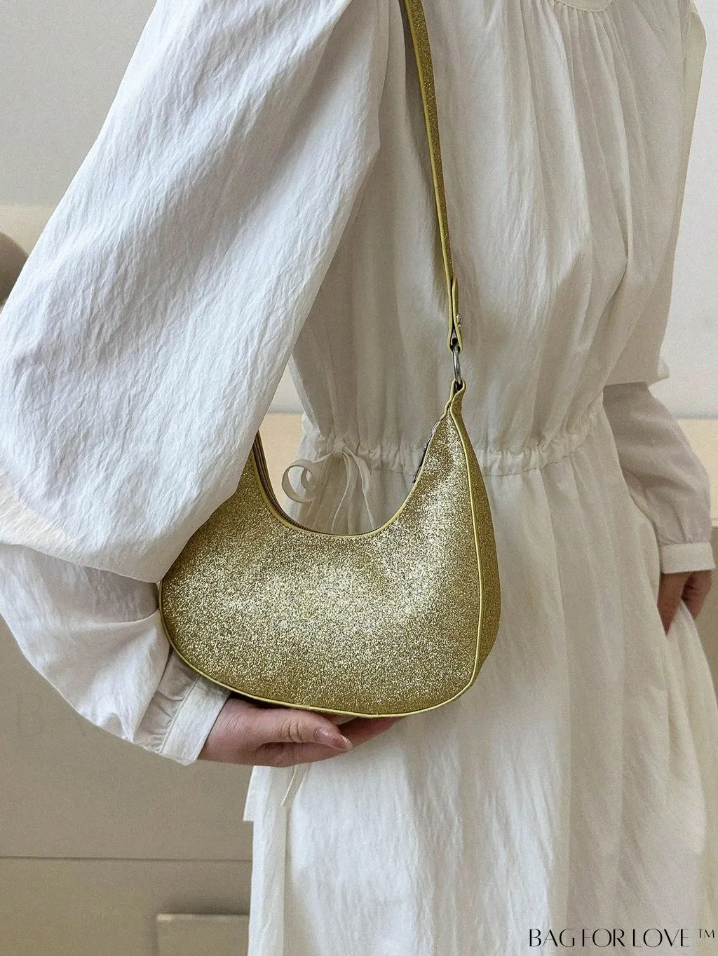 BagForLove - Glamorous Gold Glitter Hobo Bag - Exuding Elegance and Sparkle