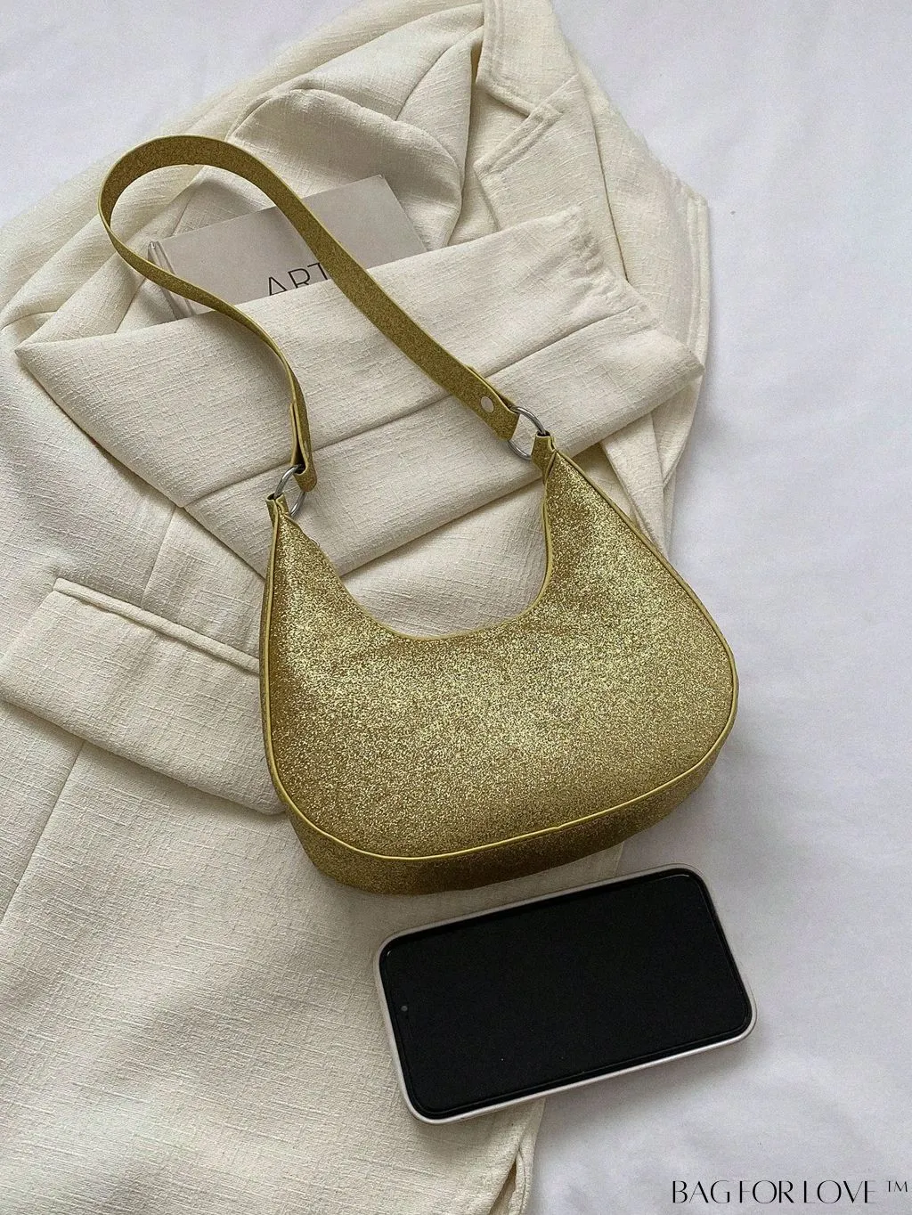 BagForLove - Glamorous Gold Glitter Hobo Bag - Exuding Elegance and Sparkle