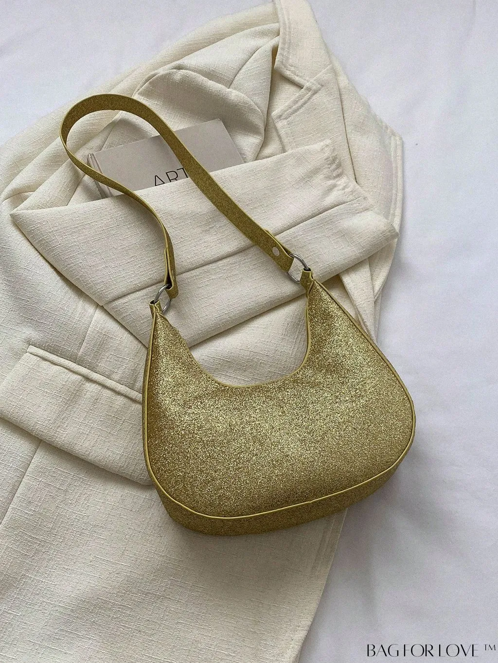 BagForLove - Glamorous Gold Glitter Hobo Bag - Exuding Elegance and Sparkle