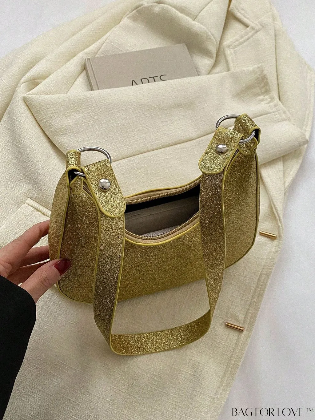 BagForLove - Glamorous Gold Glitter Hobo Bag - Exuding Elegance and Sparkle