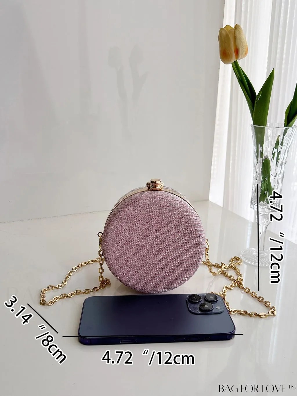BagForLove - Mini Glitter Circle Bag - The Ultimate Glamorous Purse for Weddings, Proms & Parties