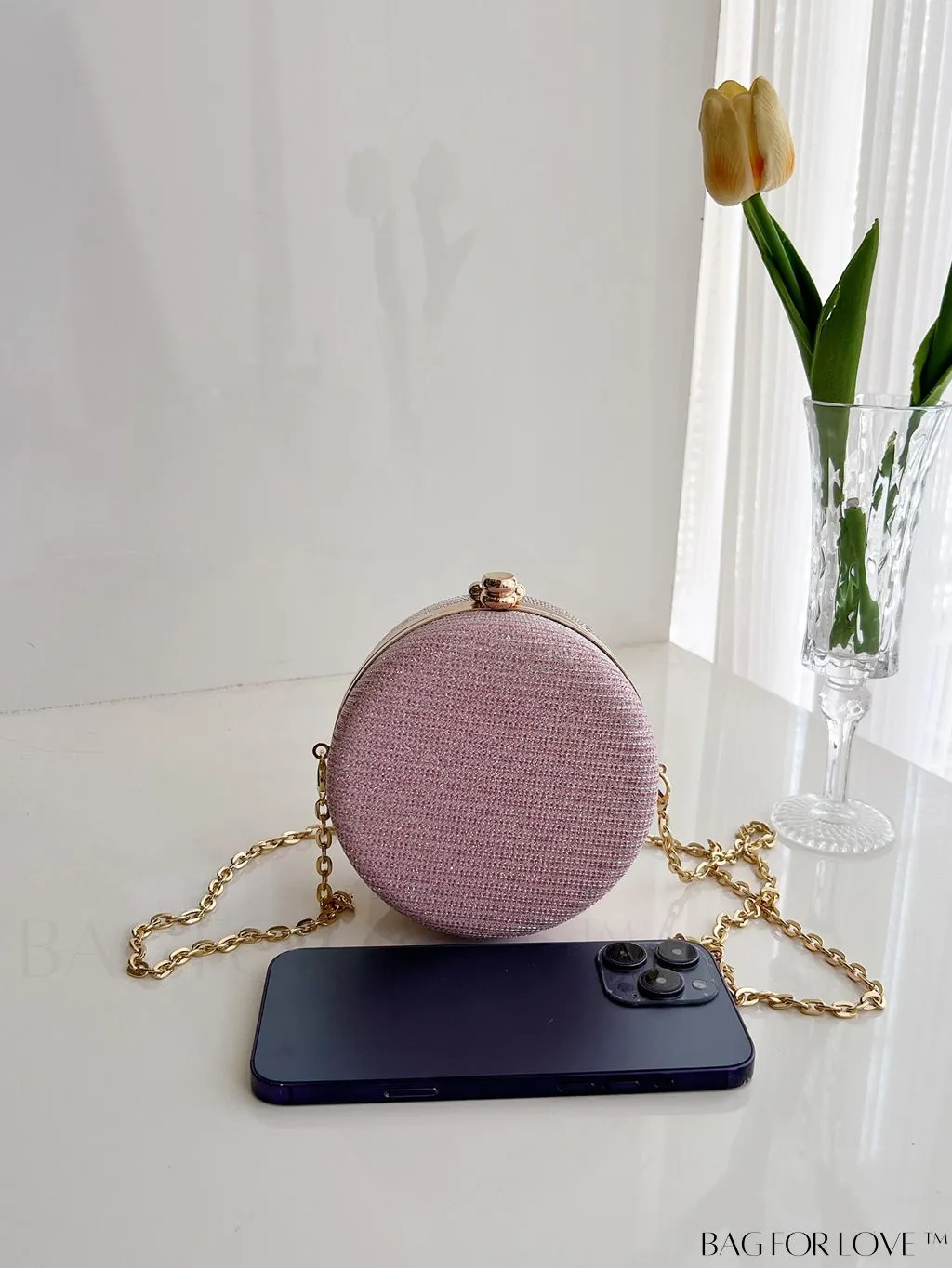 BagForLove - Mini Glitter Circle Bag - The Ultimate Glamorous Purse for Weddings, Proms & Parties