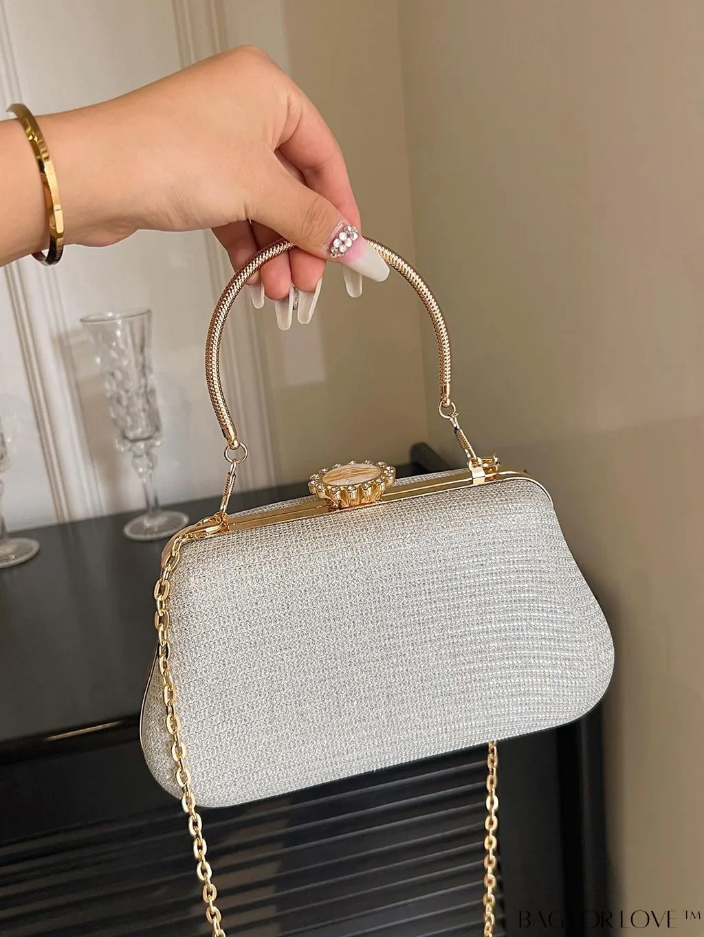 BagForLove - Party-Ready Glamorous Small Clip-Top Glitter Box Bag