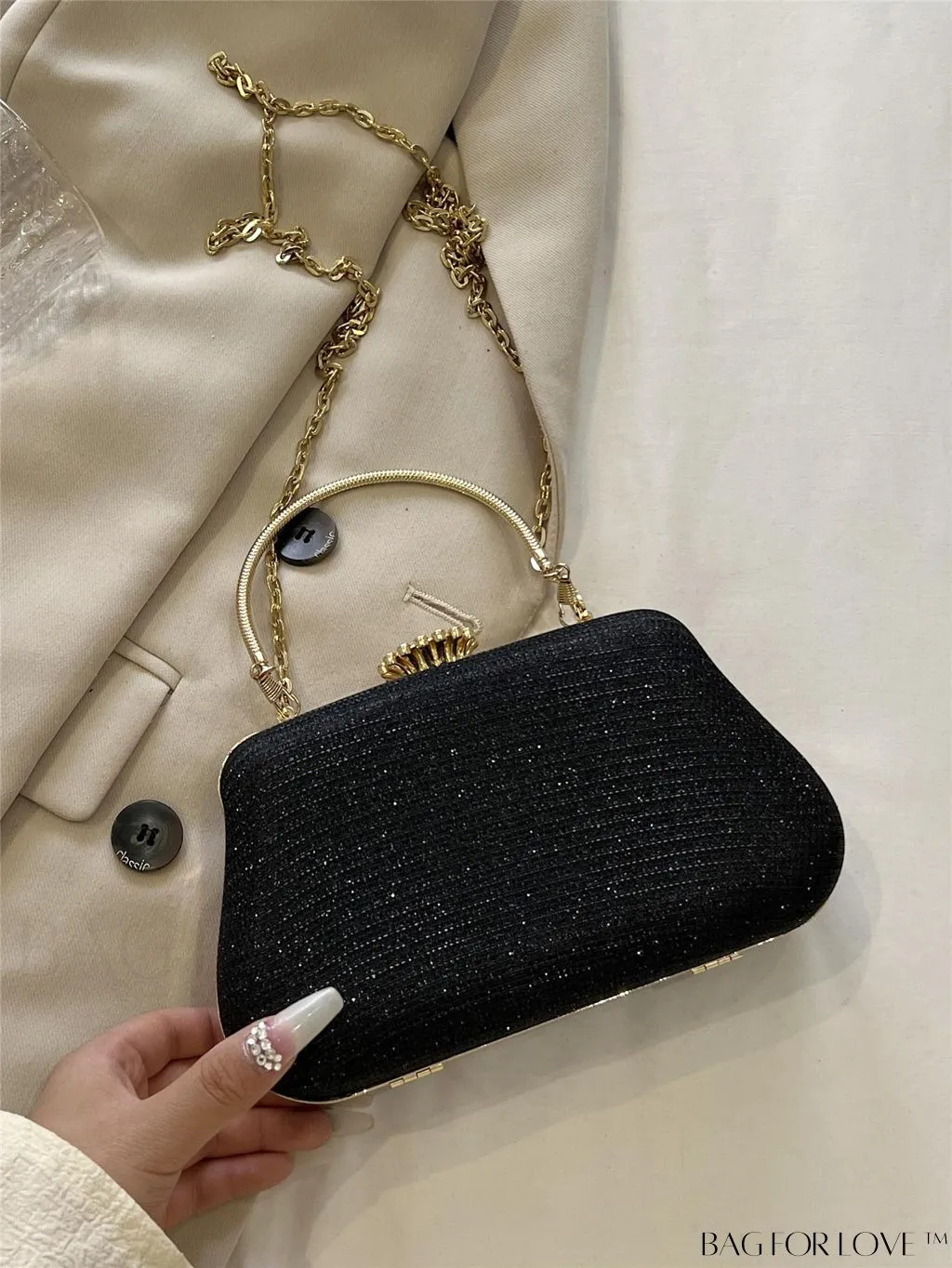 BagForLove - Party-Ready Glamorous Small Clip-Top Glitter Box Bag