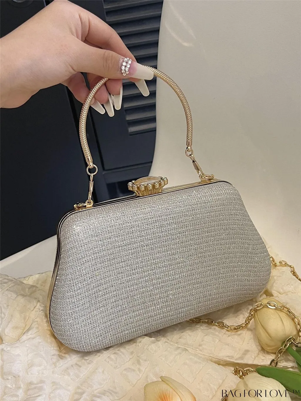 BagForLove - Party-Ready Glamorous Small Clip-Top Glitter Box Bag